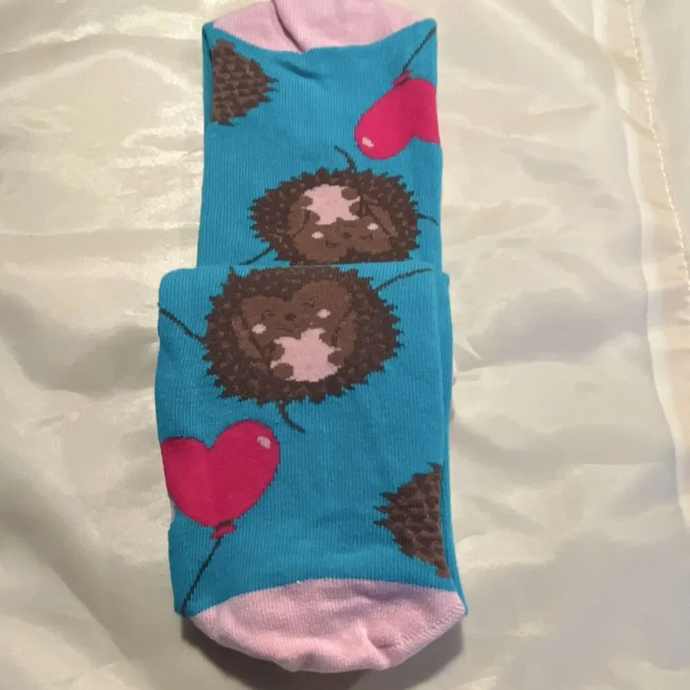 Lavley Crew Socks  Hedgehog “Hedge Hugs” Novelty One Size Free Shipping